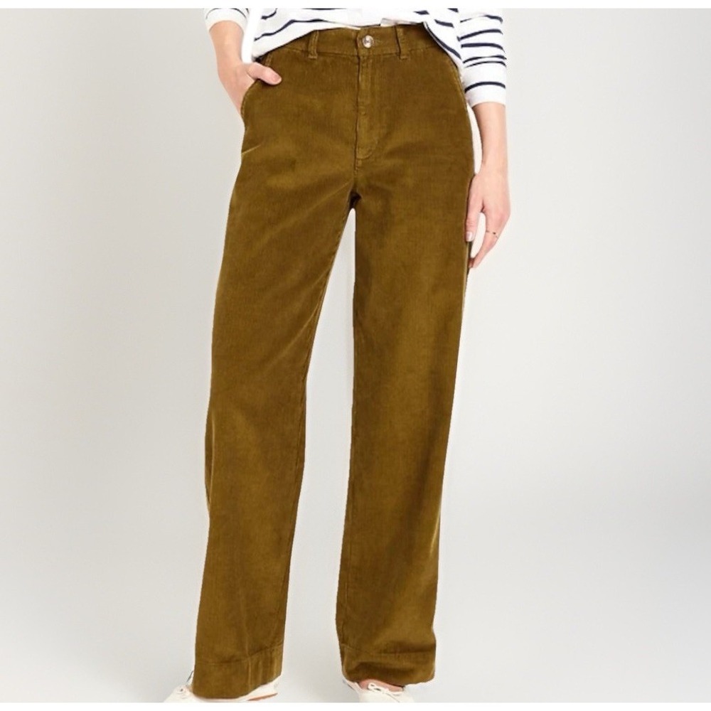 Old Navy High Rise Wide Leg Corduroy Pants Womens 10 Satin Moss Brown Academia